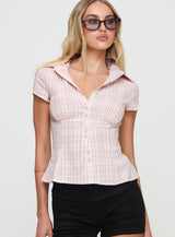 Vue frontale du top CARRÉ DOUX cintré à col chemise
