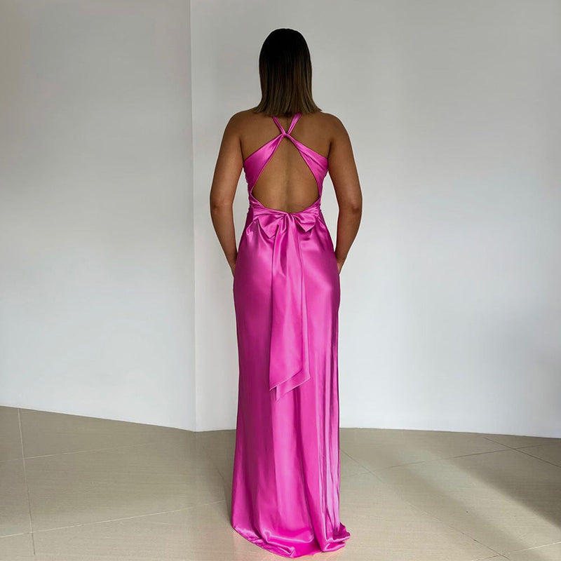 ROBE SATINÉE HALTER